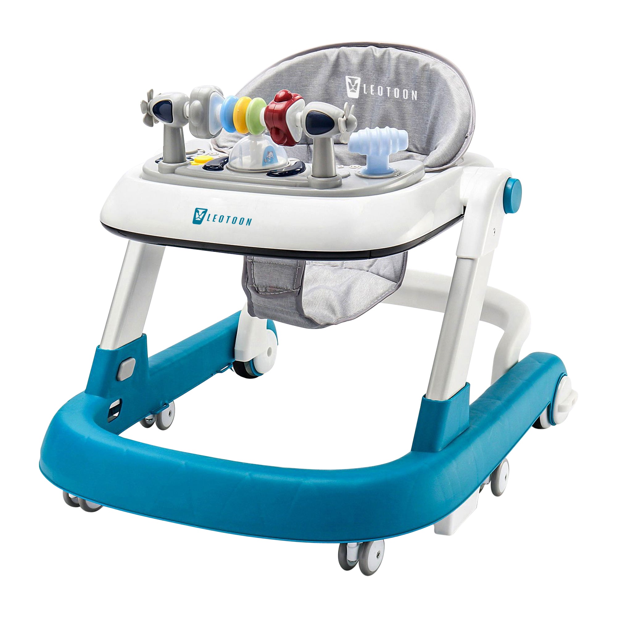 Leotoon 2-in-1 Sienna Baby Walker | 2 Level Adjustable Height | Musical Tray | Infant Activity Walker | 4 Multi-Directional Mute Wheels | LED Decorated | Foldable Design | Foot Mat | Anti Fall | Speed Control | BIS Certified | (Blue) (6-24 Months)