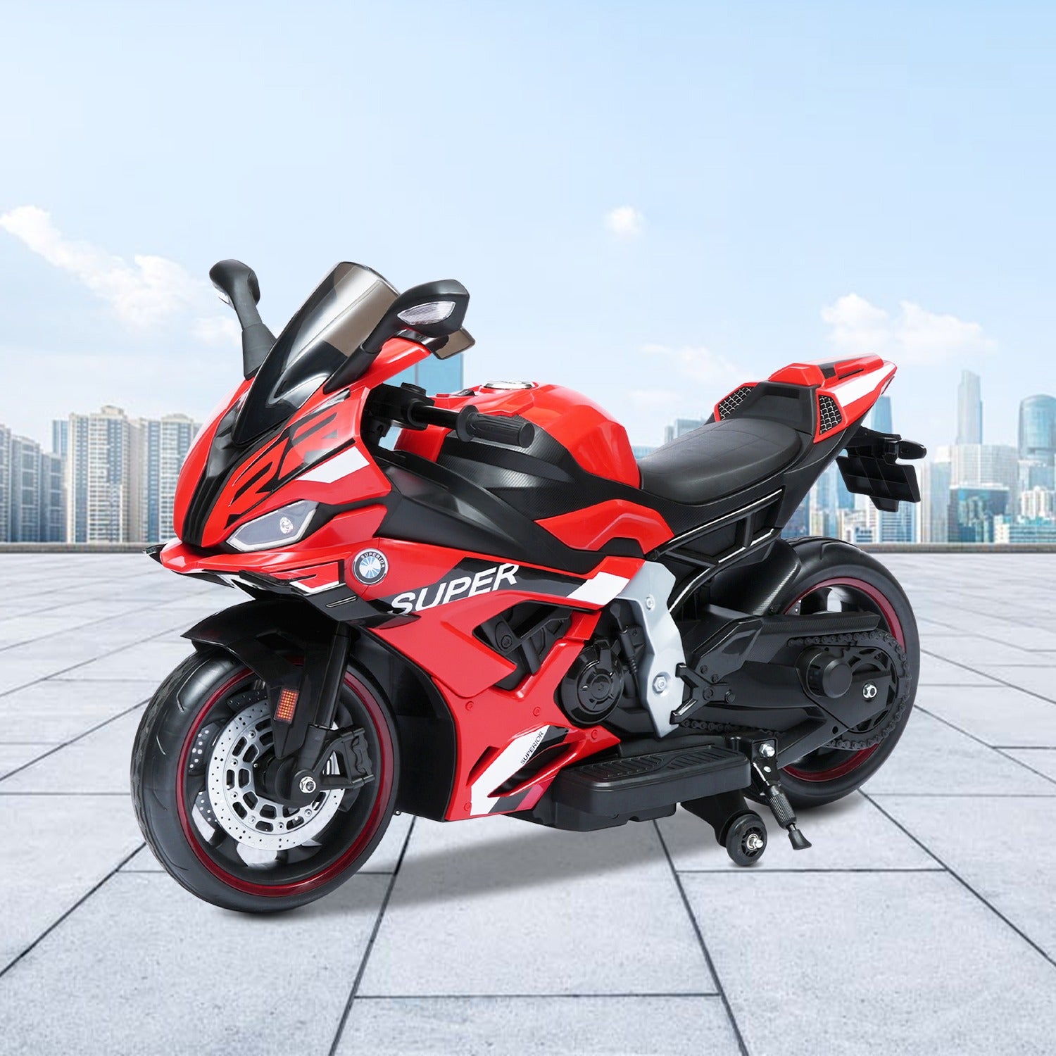 Leotoon Motorand Super Bike | Biggest Bike | 12V/8AH Battery | 45W Two Motors | Hand Accelerator | USB/MP3 | English Rhymes |  LED Lit Wheels | English Music | BIS Certified | (Red) (3-12 Years)