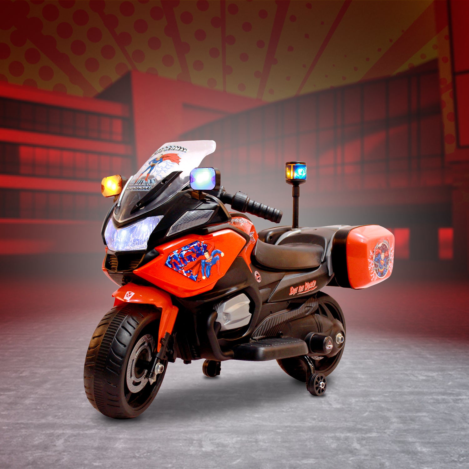 Leotoon Licensed Superman (2W) Kids Bike | 6V/5AH Battery | 6V/16000 RPM Motor | Foot Accelerator | USB/MP3 Interface | LED Light | English Rhymes & Music | BIS Certified | (Red) (3-5 Years)