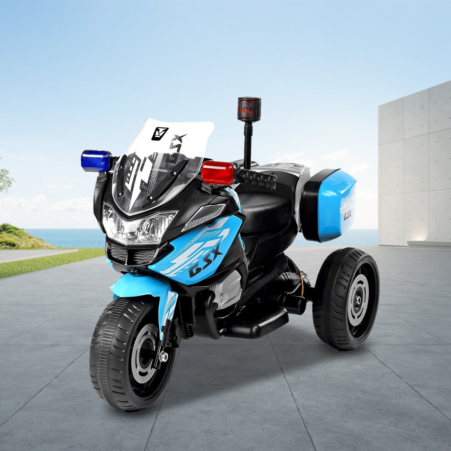 Leotoon GSX 3W Kids Bike | 6V/5AH Battery | 6V/16000 RPM Motor | Foot Accelerator | USB/MP3 Interface | Educational Rhymes | LED Light | English Music | BIS Certified | (Blue) (3-5 Years)