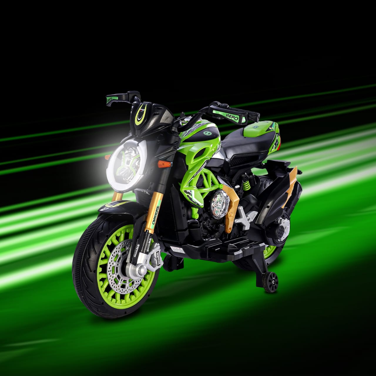 Leotoon Licensed 800cc Ben10 Bike | 12V/5AH Battery | 12V/15000 RPM 2 Motors | Hand Accelerator | With Bluetooth | Key Start |  Dazzling LED Wheels | Multimedia Fun | BIS Certified | (Ben10) (3-10 Years)