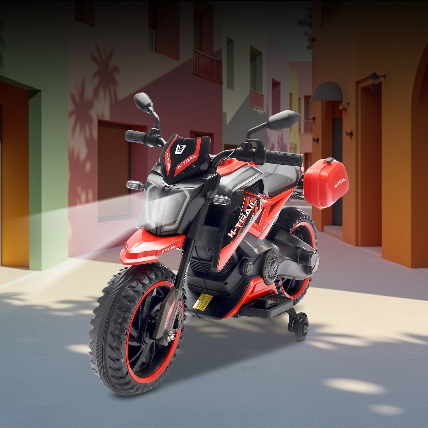 Leotoon X-Trail 2W Bike | Hand Accelerator | 12V/5AH Battery | 12V/11000 RPM Motor | USB/MP3 Interface | English Rhymes |  Big Wheels | English Music | BIS Certified | (Red) (3-8 Years)