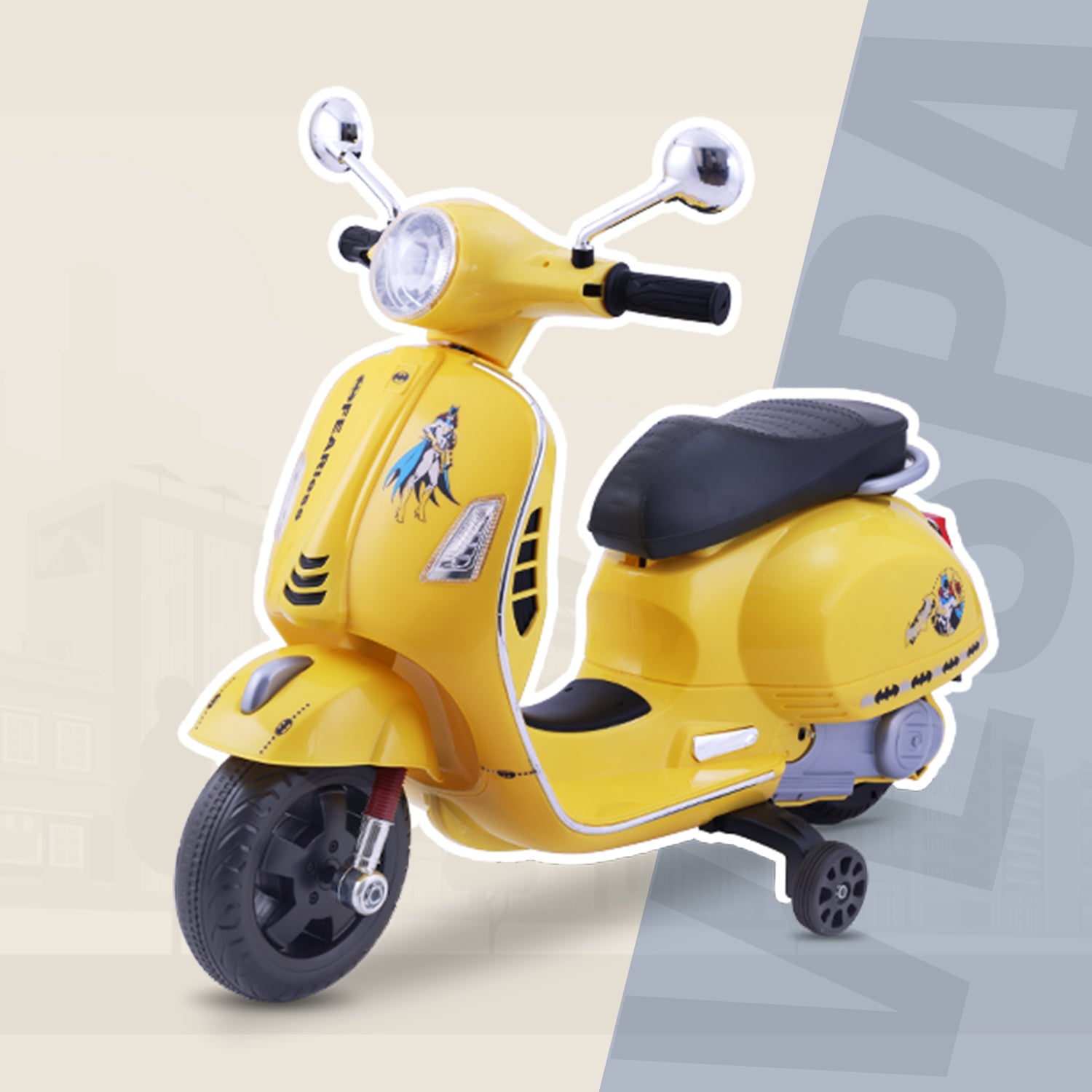 Leotoon Licensed Batwoman Scooter | 2B (6V/5AH) Battery | 2M (12V/18000 RPM) Motor | Hand Accelerator | USB/MP3 Interface | LED Light | English Rhymes & Music | BIS Certified | (Yellow) (3-7 Years)