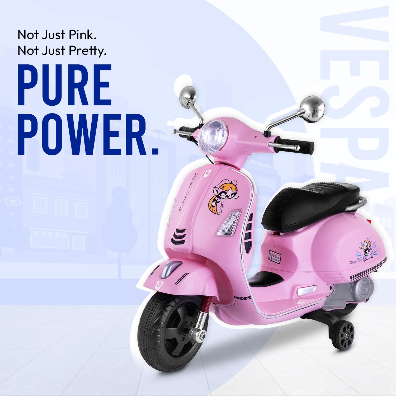 Leotoon Licensed Powerpuff Girls Scooter | 2B (6V/5AH) Battery | 2M (12V/18000 RPM) Motor | Hand Accelerator | USB/MP3 Interface | LED Light | English Rhymes & Music | BIS Certified | (Pink) (3-7 Years)