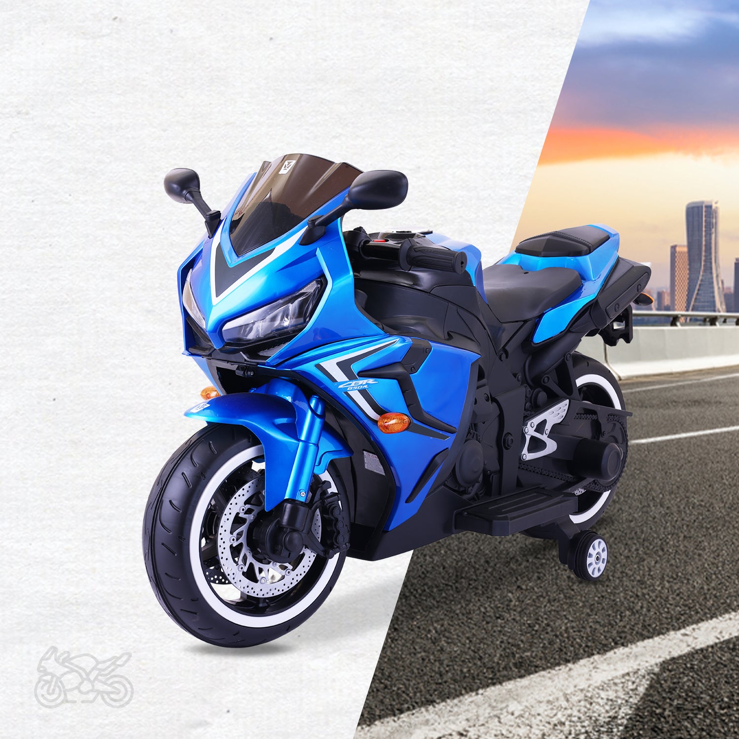 Leotoon Velvortex Bike | 12V/5AH Battery | 12V/15000 RPM Motor | Hand Accelerator | USB/MP3 Interface | Educational Rhymes | LED Light | English Music | BIS Certified | (Metallic Blue) (3-8 Years)