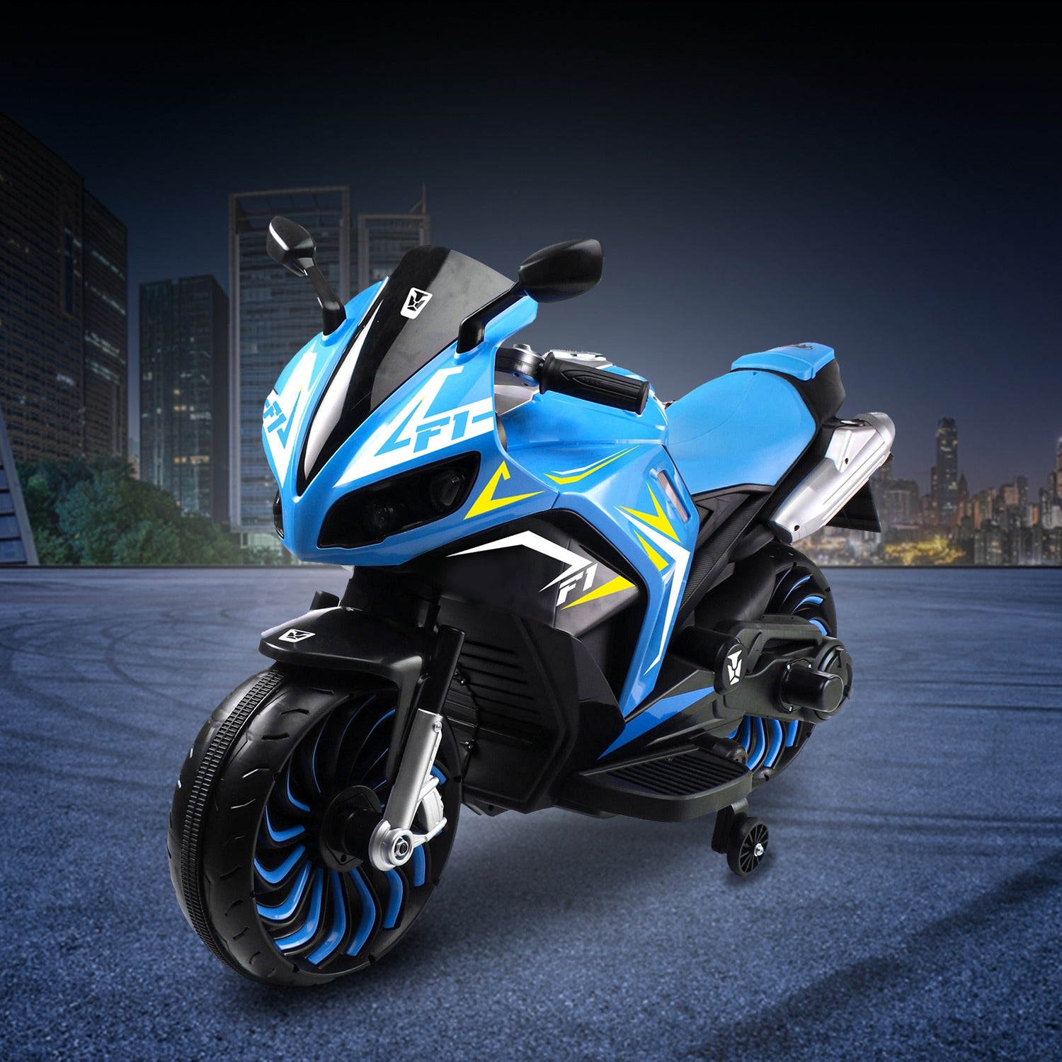Leotoon Spudzilla Kids Bike | 12V/8AH Battery | 12V/9000 RPM 2 Motors | Hand Accelerator | USB/MP3 Interface | Educational Rhymes | LED Light | English Music | BIS Certified | (Blue) (3-10 Years)