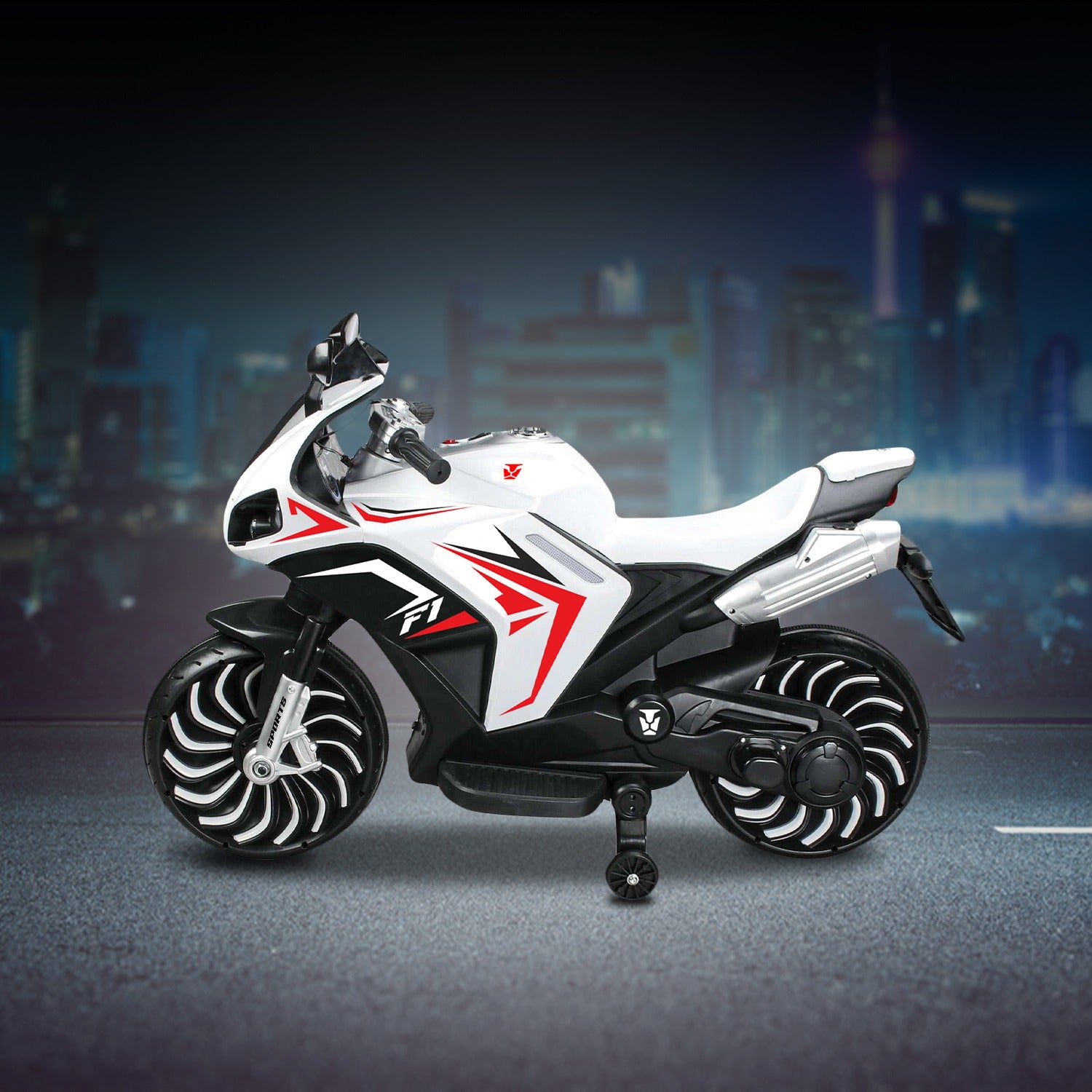 Leotoon Spudzilla Kids Bike | 12V/8AH Battery | 12V/9000 RPM 2 Motors | Hand Accelerator | USB/MP3 Interface | Educational Rhymes | LED Light | English Music | BIS Certified | (White) (3-10 Years)