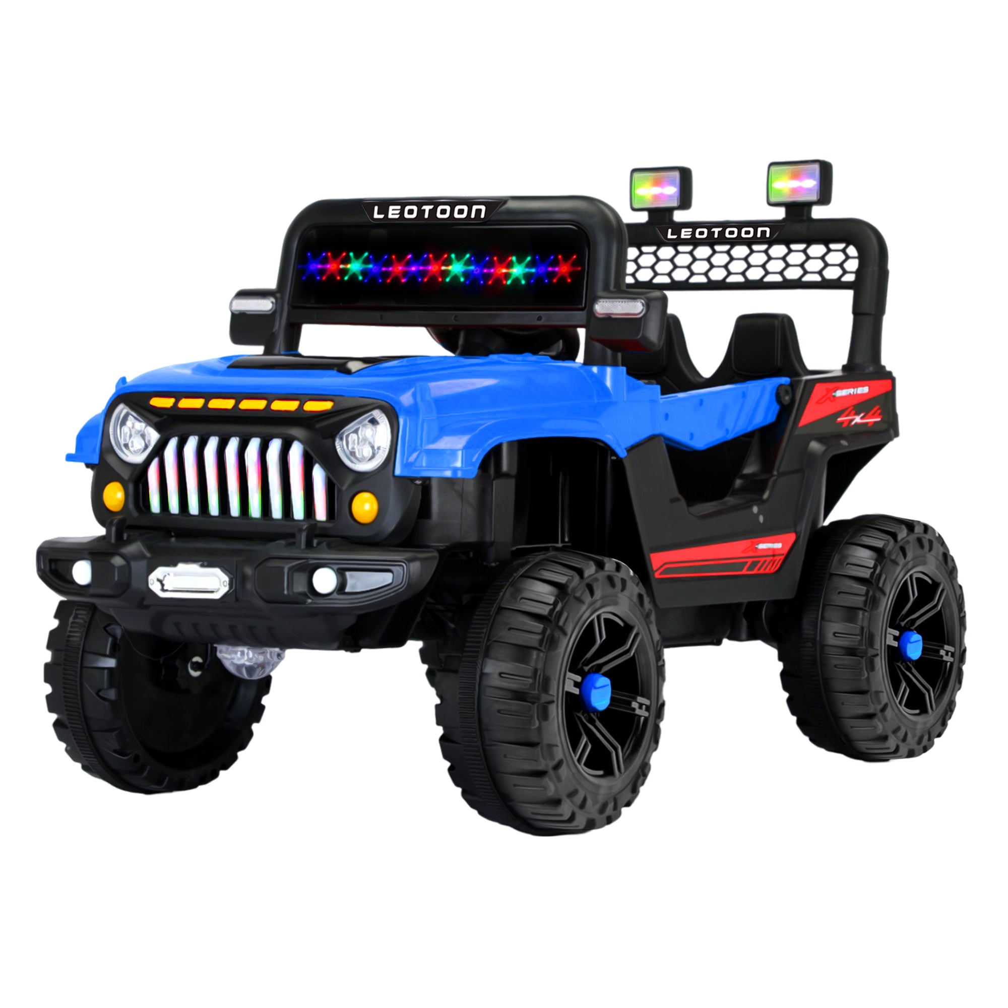Leotoon Mountain Storm SUV | 2B 6V/5AH | 2M 12V/15000 RPM | 2.4 GHz Remote | USB/MP3 | LED Windshield | Rocking Function | Dual Tone Lights | Bluetooth | BIS Certified | (Metallic Blue) (3-8 Years)