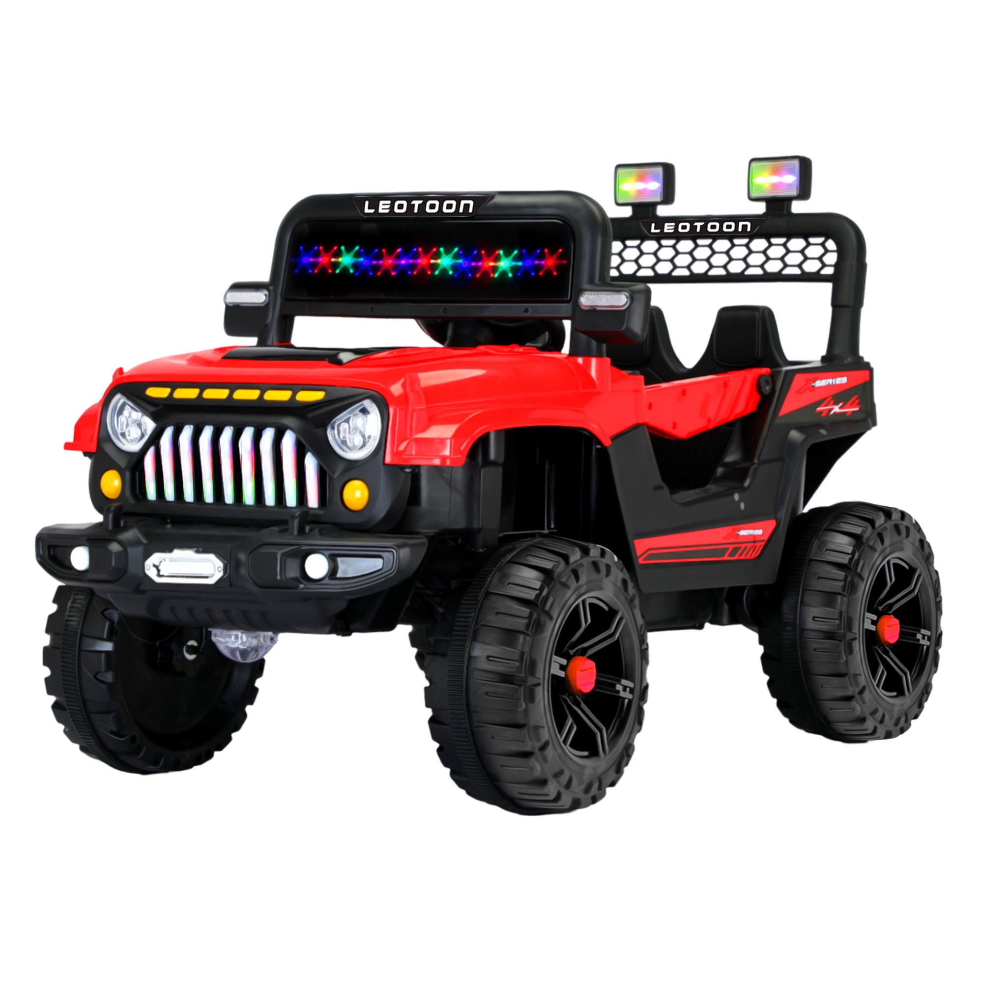 Leotoon Mountain Storm SUV | 2B 6V/5AH | 2M 12V/15000 RPM | 2.4 GHz Remote | USB/MP3 | LED Windshield | Rocking Function | Dual Tone Lights | Bluetooth | BIS Certified | (Metallic Red) (3-8 Years)