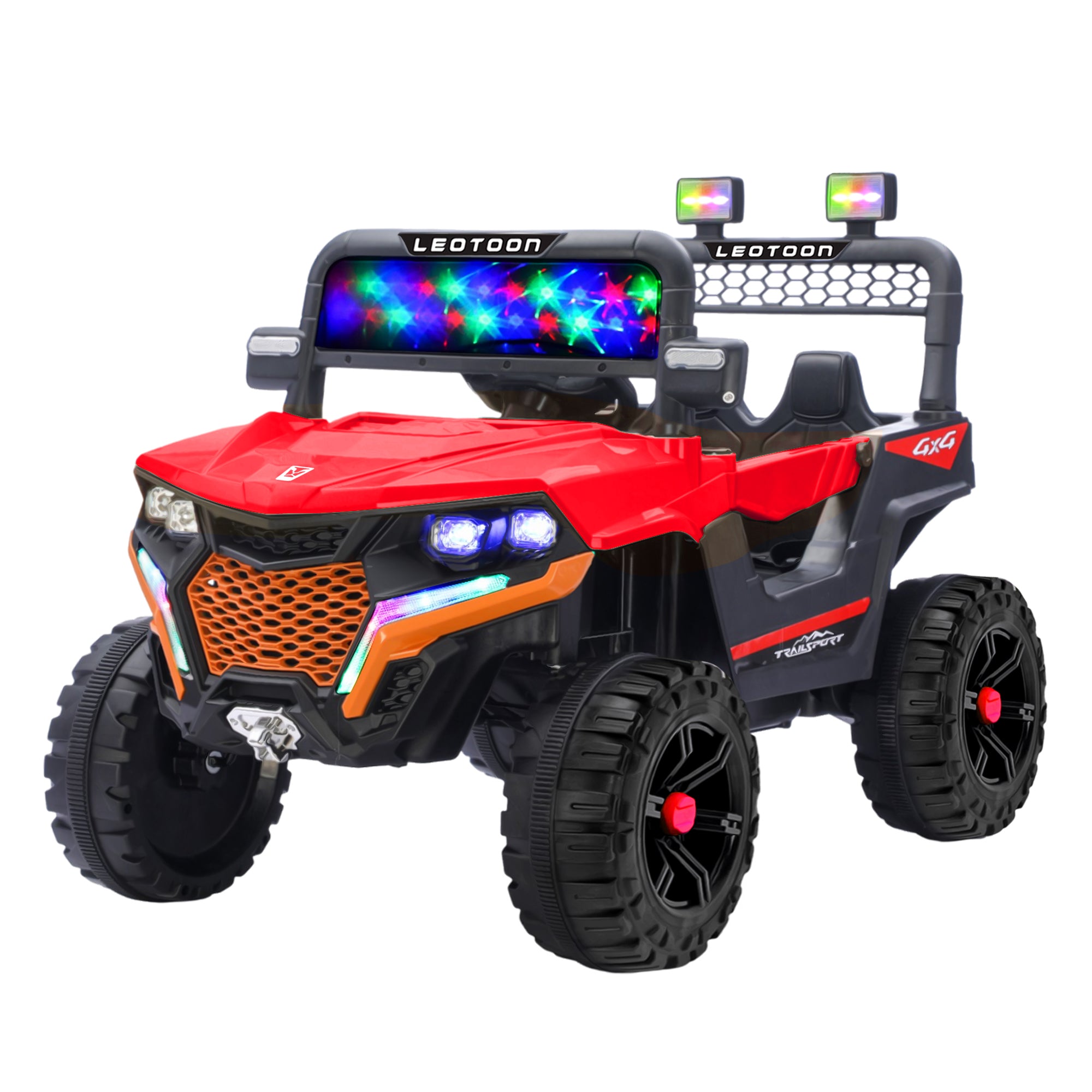 Leotoon Phantom Blaze SUV | 2B 6V/5AH | 2M 12V/15000 RPM | 2.4 GHz Remote | USB/MP3 | LED Windshield | Rocking Function | Dual Tone Lights | Bluetooth | BIS Certified | (Metallic Red) (3-8 Years)