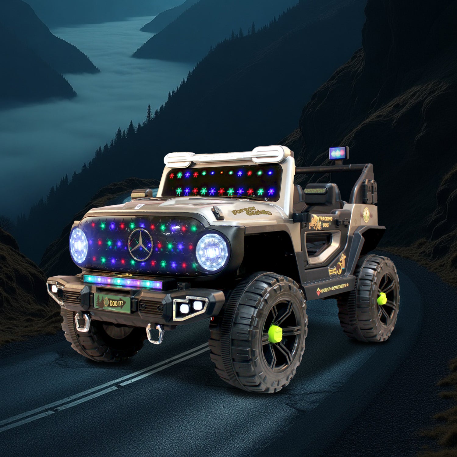 Leotoon Licensed Scooby Doo SUV | 2B 6V/5AH | 4M 12V/16000 RPM | 2.4 GHz Remote | USB/MP3 | 2 Seater | Rocking | Windshield Dancing LED | Bumper With LED | BIS Certified | (Metallic Grey) (3-10 Years)