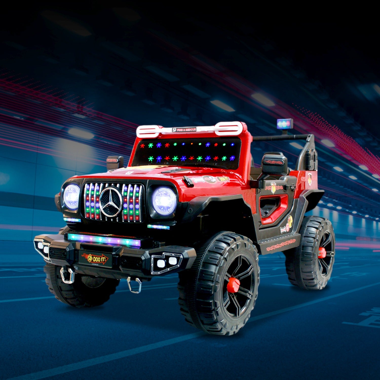 Leotoon Licensed Scooby Doo SUV | 2B 6V/5AH | 4M 12V/16000 RPM | 2.4 GHz Remote | USB/MP3 | 2 Seater | Rocking | Windshield Dancing LED | Bumper With LED | BIS Certified | (Metallic Red) (3-10 Years)