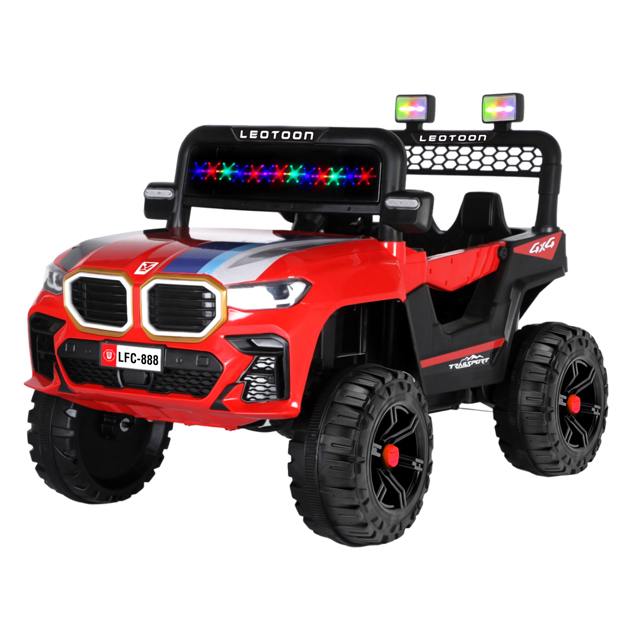 Leotoon Terra Rover SUV | 2B 6V/5AH | 2M 12V/15000 RPM | 2.4 GHz Remote | USB/MP3 | LED Windshield | Rocking Function | Dual Tone Lights | Bluetooth | BIS Certified | (Metallic Red) (3-8 Years)