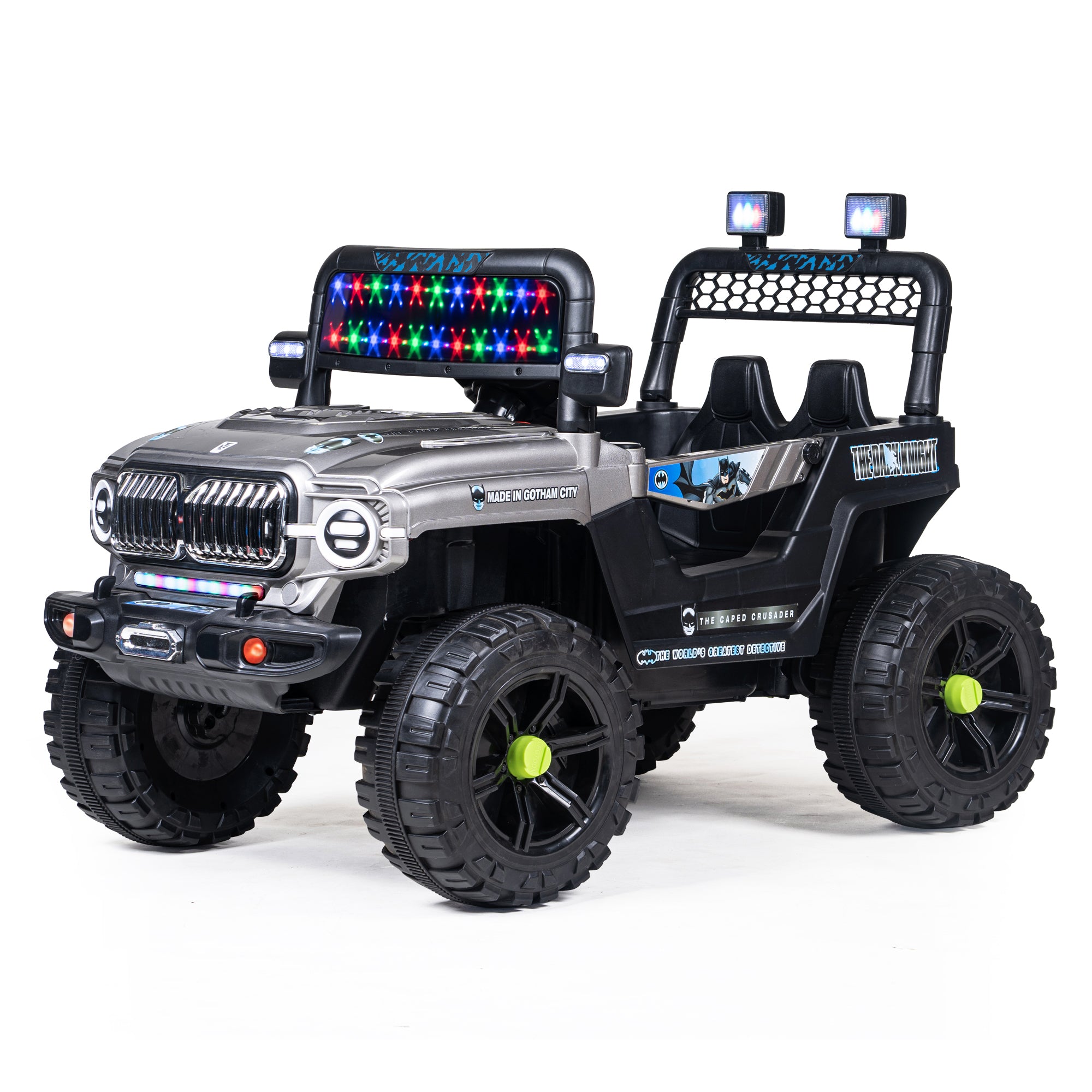 Leotoon Licensed Batman SUV | 2B 6V/5AH | 2M 12V/15000 RPM | 2.4 GHz Remote | USB/MP3 | LED Windshield | Rocking Function | Dual Tone Lights | Bluetooth | BIS Certified | (Metallic Grey) (3-8 Years)
