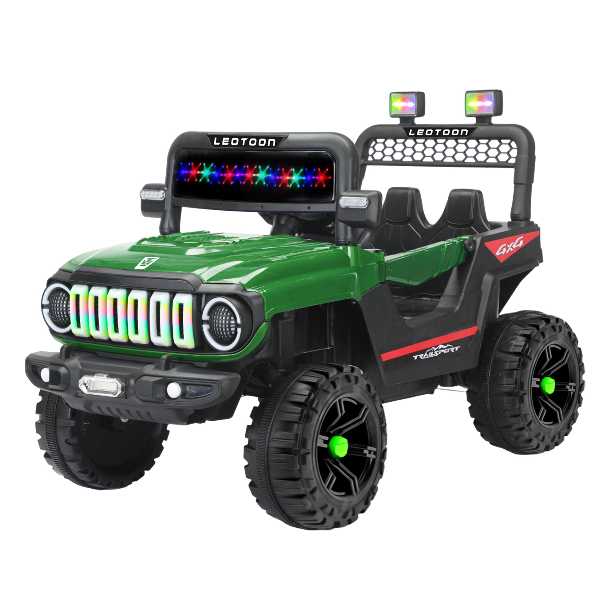 Leotoon Zoomy McZoom SUV | 2B 6V/5AH | 2M 12V/15000 RPM | 2.4 GHz Remote | USB/MP3 | LED Windshield | Rocking Function | Dual Tone Lights | Bluetooth | BIS Certified | (Metallic Green) (3-8 Years)