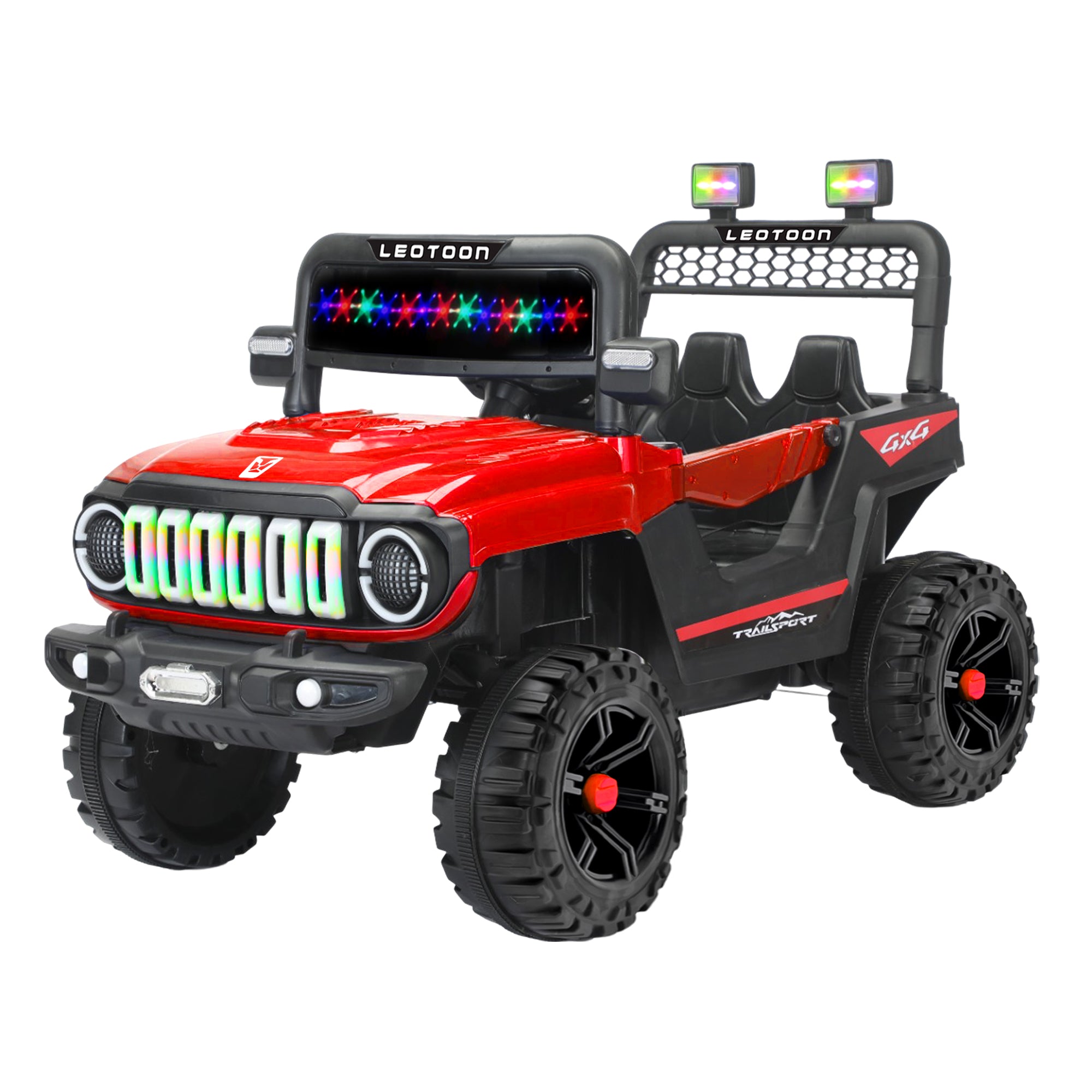 Leotoon Zoomy McZoom SUV | 2B 6V/5AH | 2M 12V/15000 RPM | 2.4 GHz Remote | USB/MP3 | LED Windshield | Rocking Function | Dual Tone Lights | Bluetooth | BIS Certified | (Metallic Red) (3-8 Years)