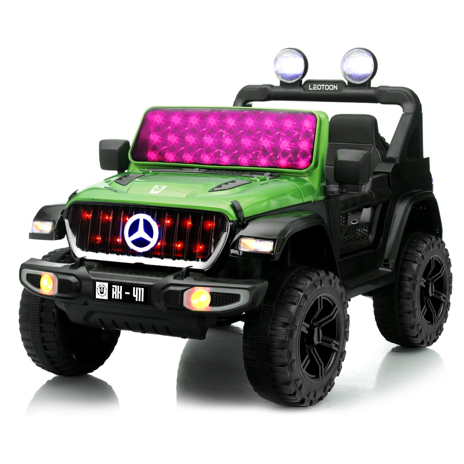 Leotoon Titan X SUV | 2B 6V/5AH | 4M 12V/16000 RPM | 2.4 GHz Remote | USB/MP3 | 2 Seater | Rocking Function | Windshield Lights | Bluetooth | BIS Certified | (Metallic Green) (3-8 Years)