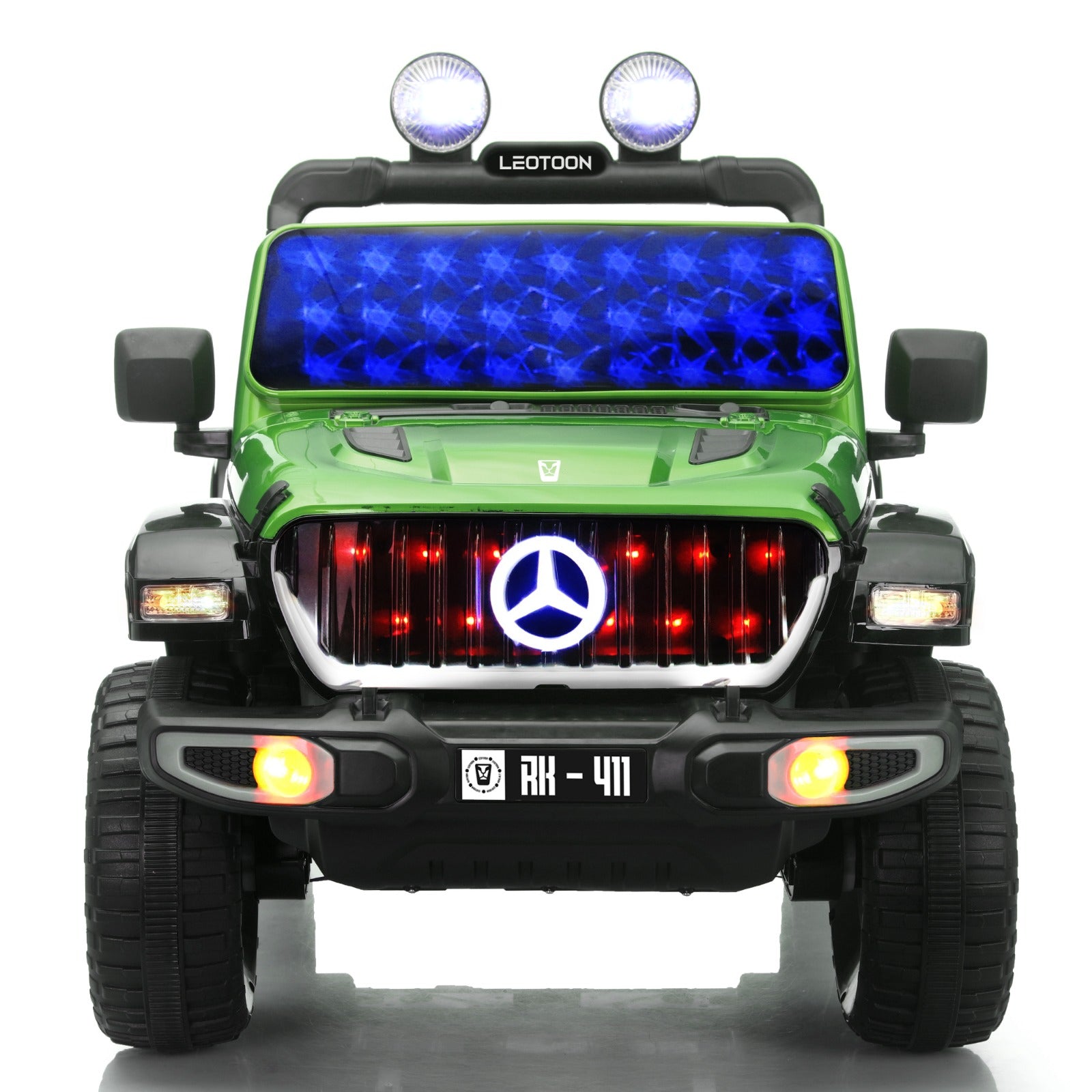 Leotoon Titan X SUV | 2B 6V/5AH | 4M 12V/16000 RPM | 2.4 GHz Remote | USB/MP3 | 2 Seater | Rocking Function | Windshield Lights | Bluetooth | BIS Certified | (Metallic Green) (3-8 Years)