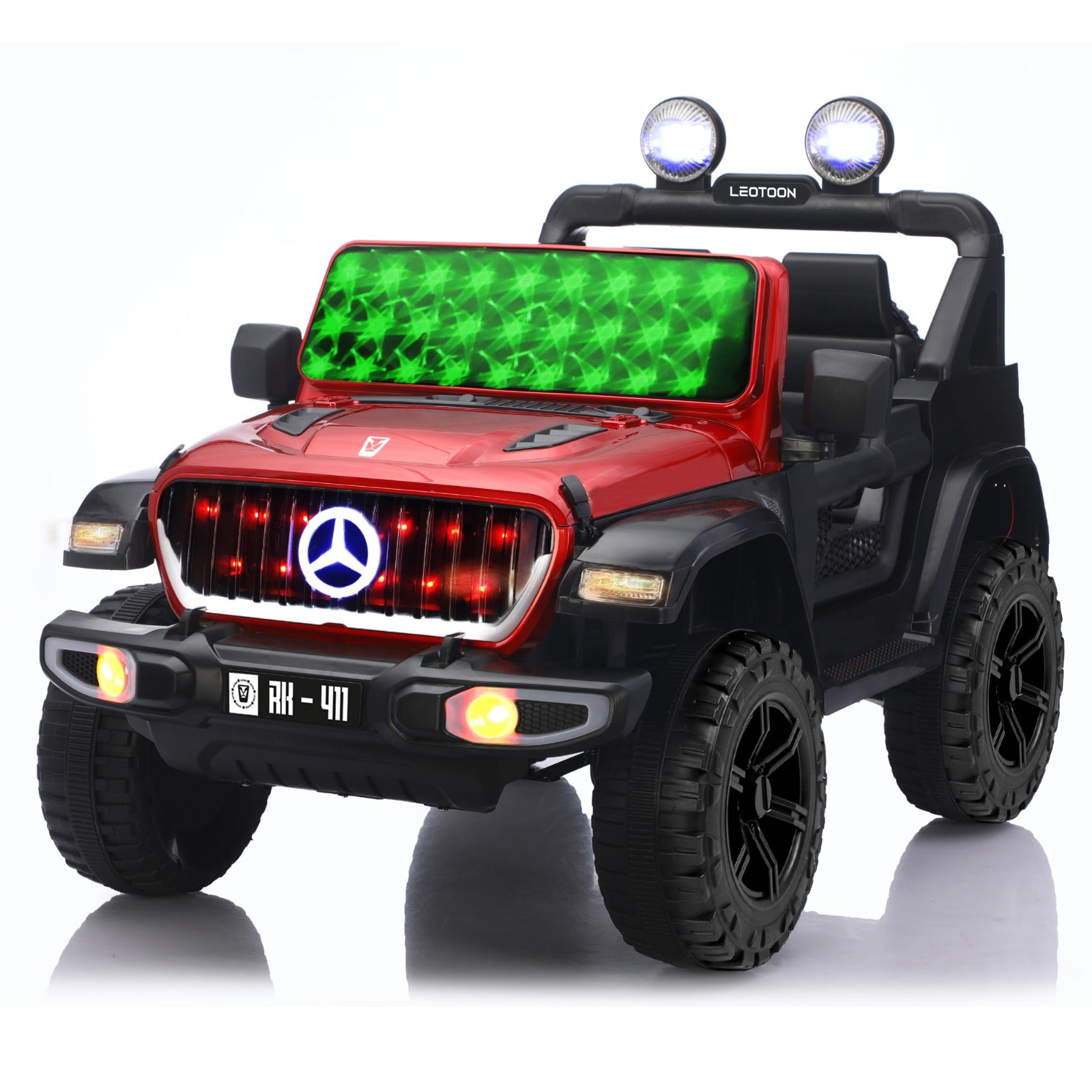 Leotoon Titan X SUV | 2B 6V/5AH | 4M 12V/16000 RPM | 2.4 GHz Remote | USB/MP3 | 2 Seater | Rocking Function | Windshield Lights | Bluetooth | BIS Certified | (Metallic Red) (3-8 Years)