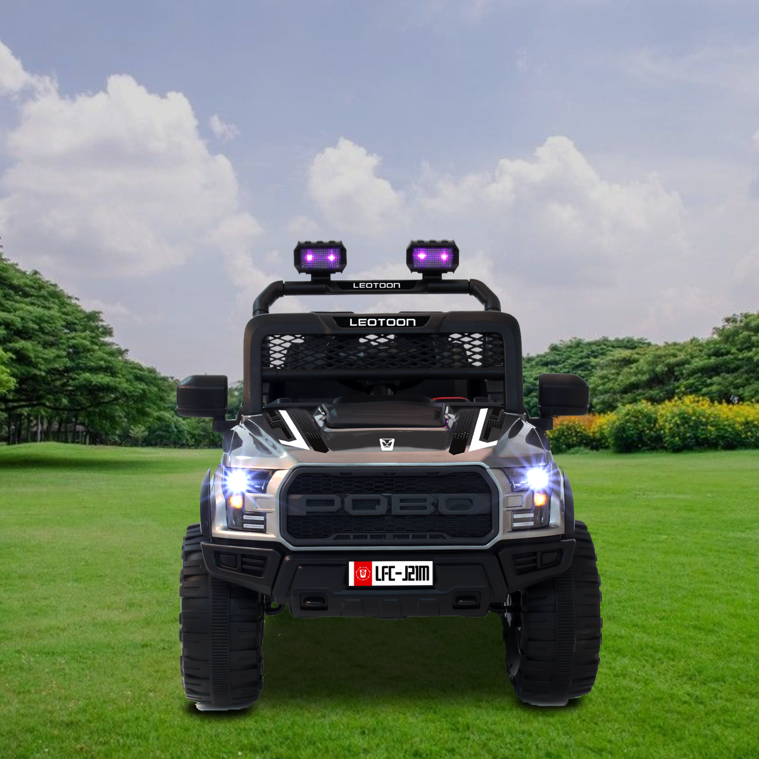 Leotoon POBO Kids SUV | 2 Battery 6V/5AH | 4 Motor 12V/17000 RPM | 2.4 GHz Remote | USB/MP3 | 2 Seater | Rocking Function | Dual Tone Headlights | Power Display | BIS Certified | (Metallic Grey) (3-8 Years)