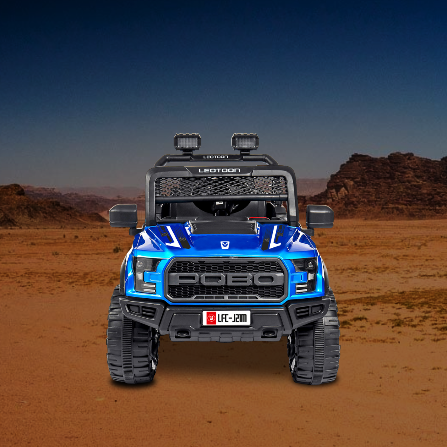 Leotoon POBO Kids SUV | 2B 6V/5AH | 4M 12V/17000 RPM | 2.4 GHz Remote | USB/MP3 | 2 Seater | Rocking Function | Dual Tone Headlights | Power Display | BIS Certified | (Metallic Blue) (3-8 Years)