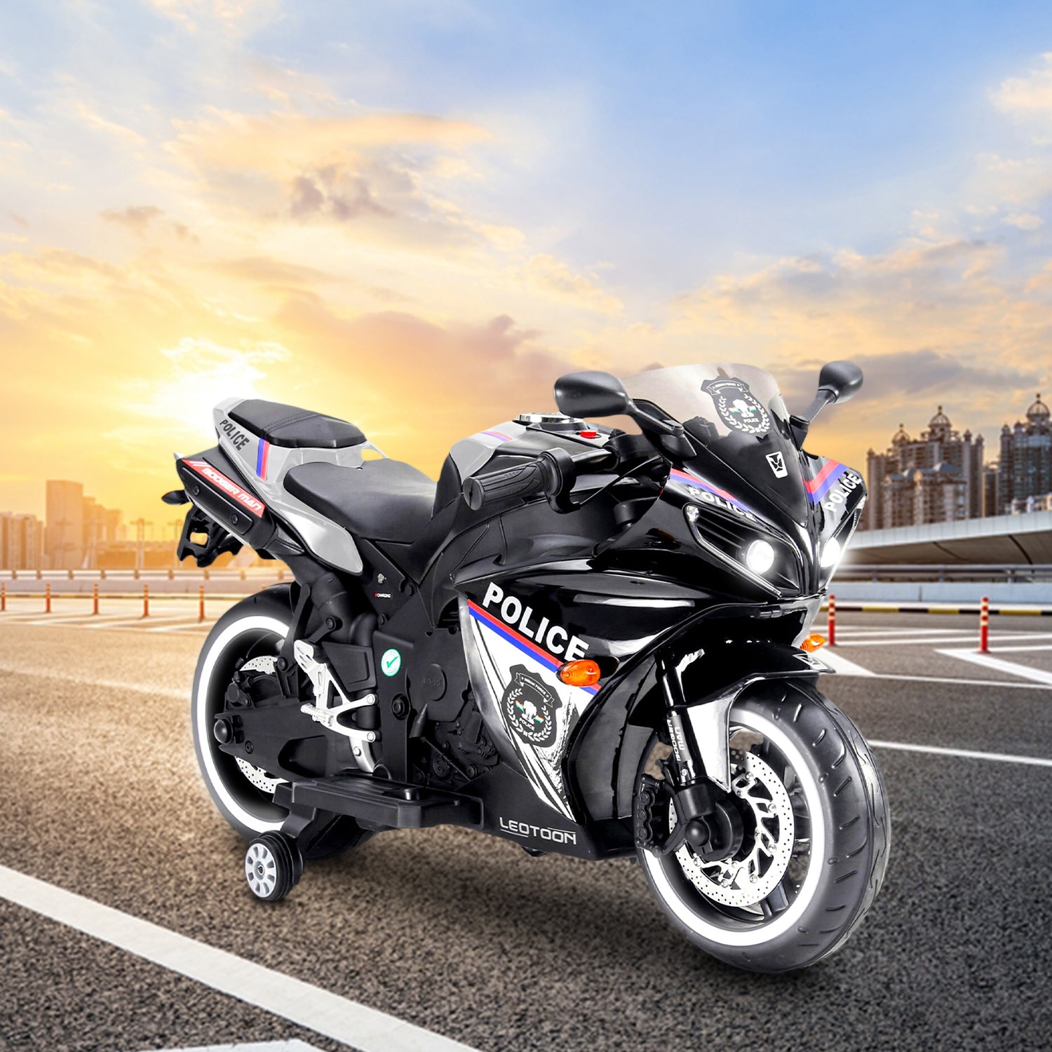 Leotoon Indian Police Bike | 12V/5AH Battery | 12V/15000 RPM Motor | Hand Accelerator | USB/MP3 Interface | Educational Rhymes | LED Light | English Music | BIS Certified | (Metallic Silver) (3-8 Years)